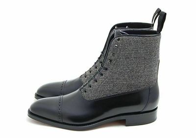 MEN HANDMADE TWO TONE CAP TOE BOOTS MEN BLACK AND GRAY ANKLE LACE UP BOOTS