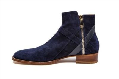 Handmade Men's navy blue Jodhpurs boot, Men side zipper ankle boot, Men's boot