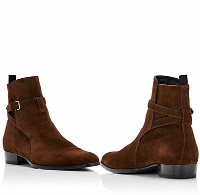 Men's Handmade Jodhpurs Ankle High Leather Boots Buckle Mens Suede Leather Shoes