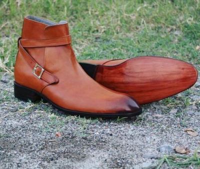 Handmade Men Tan Brown Jodhpurs Ankle Boot, Men Tan Color Ankle Casual Boot