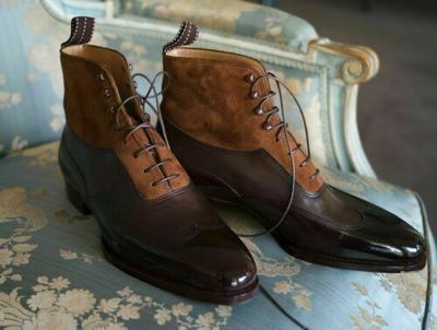 Handmade Brown Wing Tip Lace Up High Ankle Premium Leather Classical Men Boots