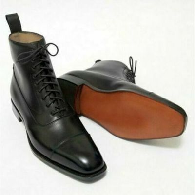 Handmade Men’s Black Color Lace Up Boots, Leather High Ankle Derby Boots