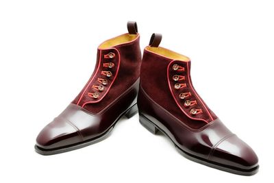 Handmade Men Two Tone Button Boot, Men Maroon Ankle Boots, Men Boot