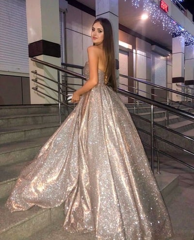 Sparkly Strapless Long Prom Dresses for Party