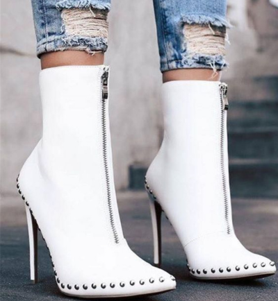 White Elegant Womens Boots Ankle Short Super High Solid Vintage Boots F8520