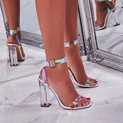 Square Crystal Heels Sandals 2020 Sexy Shoes D6785