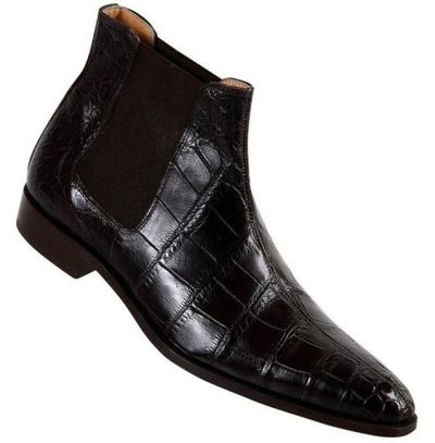 Men Crocodile Boots, Men Dark Brown Crocodile Texture Boots, Mens Boot