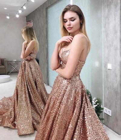 Spaghetti Straps Long Prom Dresses Evening Gowns