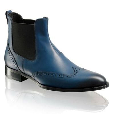 Men's Handmade Chelsea Jumper blue Leather Wingtip Burnished Toe Men's Boots