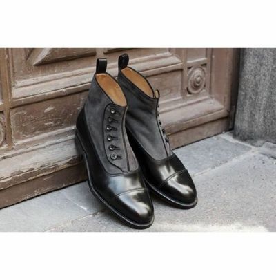 Handmade men Two tone button boots, Men black and gray button boots, Men's boots