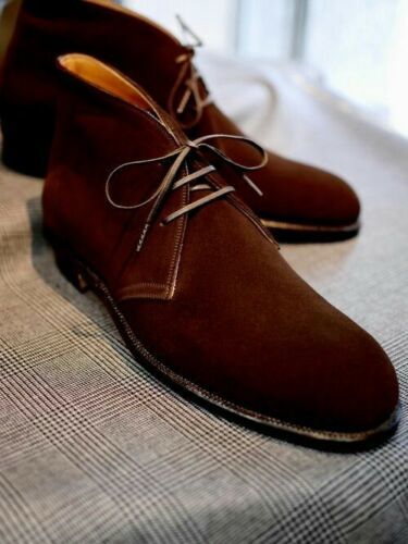 Handmade Men's Dark Brown Chukka boot, Men genuine suede boots, Suede boot mens