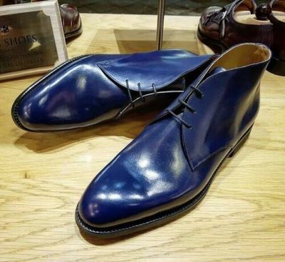 Men's blue leather unique style Chukka boots, Men's blue leather Chukka boots
