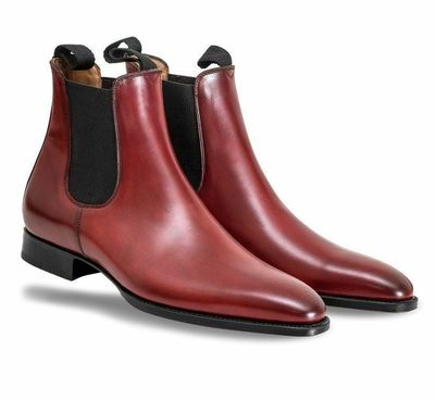 Men's burgundy Color Elastic Panel Contrast Sole High Ankle Boots With Back Pull