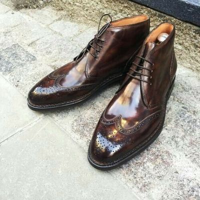 Men's brown brogue ankle leather Chukka boots, Men dress leather Chukka boots