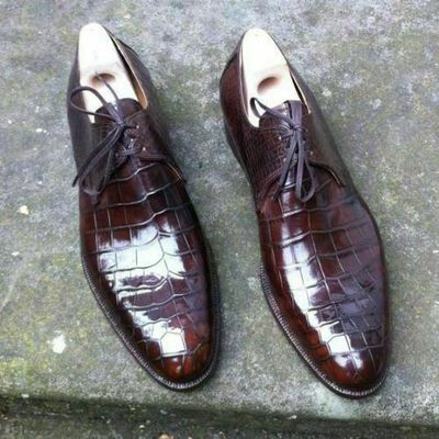 Men,s Handmade Brown Leather Shoes, Formal Crocodile Texture Leather Men Shoes