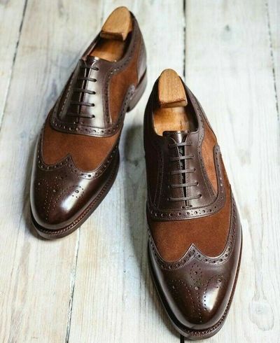 Mens Handmade Classic Brown Wing Tip Lace Up Formal Dress Leather Shoes