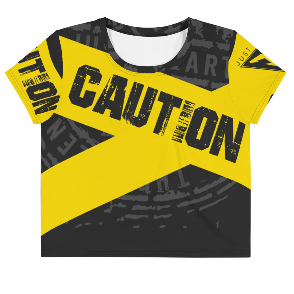 Caution sublimated crop top tee