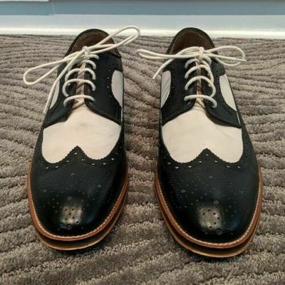 Handmade Men's Two Tone Black and White Wing Tip Leather Lace Up Handmade Shoes