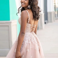 Charming A Line Spaghetti Straps Short Homecoming Dresses with Appliques - Thumbnail 1