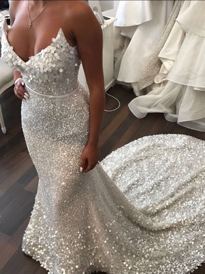 Sparkly Wedding Dresses Bridal Gowns with Flowers