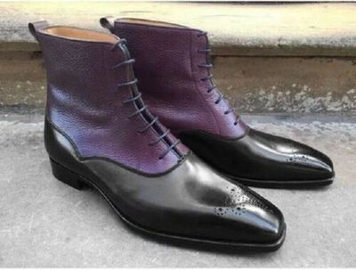 Handmade Purple & Black Two Tone Ankle Boots, Dress Formal Leather Boots