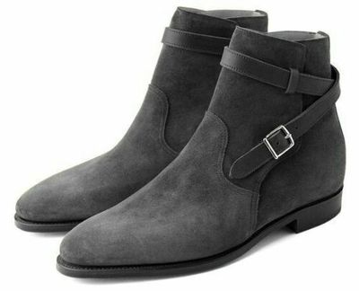 New Men's Gray Two Tone Suede Leather High Ankle Rounded Buckle Strap Men Boots