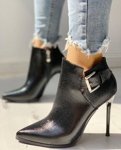 Single Boot Pointed Toe Stiletto Martin Boots High Heel Ankle Boots Sexy Plus Velvet Boots H6752