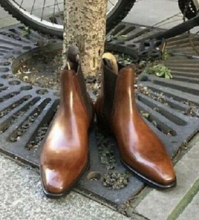 Handmade Tan Leather Chelsea Boots for Men, Men Formal Boots,