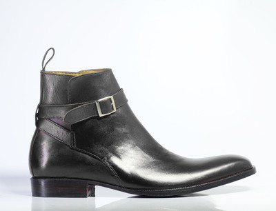 Handmade Men's Black Leather Half Ankle Jodhpurs Boots