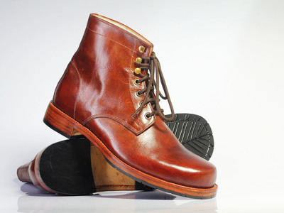 Handmade Men's Brown Ankle High Chukka Leather Lace Up Boots