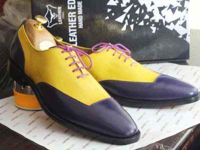 Handmade 2 Tone Square Toe Lace Up Leather Shoes For Men's