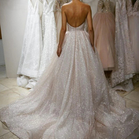 Gorgeous Ball Gown Sweetheart Open Back Ivory Sequins Long Wedding Dresses,Sparkly Prom Dresses with Pockets - Thumbnail 1