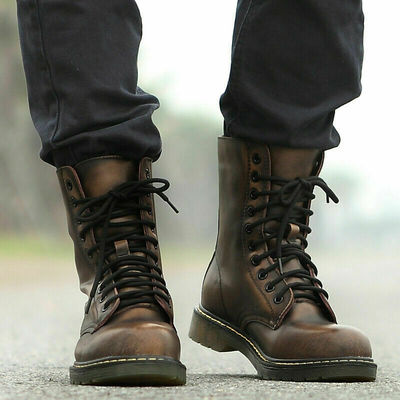 Brown Tone Rounded Toe Lace Up Vintage Genuine Leather Men High Ankle Boots