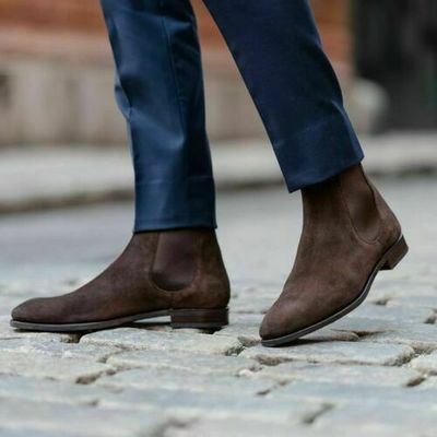 Handmade Men's Chocolate Brown Ankle Chelsea Suede Boot