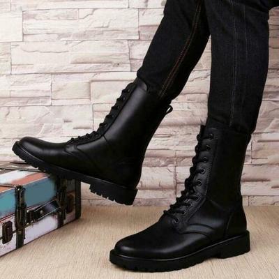Men's Black Color High Ankle Genuine Leather Lace Up Cap Toe Handmade Shoes