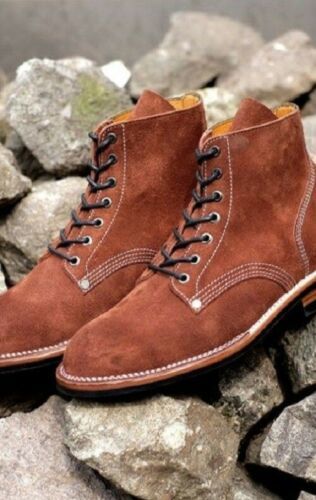 Handmade Men’s Brown Color Lace Up Boots, Suede Leather High Ankle Derby Boots