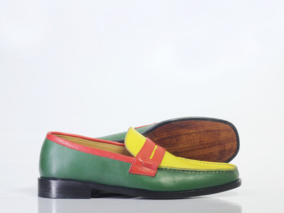 Handmade Multi Color Penny Loafers Leather Shoes For Men's