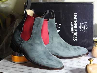Handmade Men's Ankle High Gray Chelsea Suede Boots