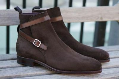 MEN HANDMADE CHOCOLATE BROWN SUEDE LEATHER JODHPURS SHOES MEN ANKLE BOOTS