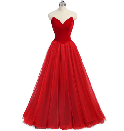A Line Elegant velvet long tulle prom dress, cheap evening dress