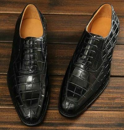 Handmade Men black Crocodile leather formal shoes,Men alligator skin shoes