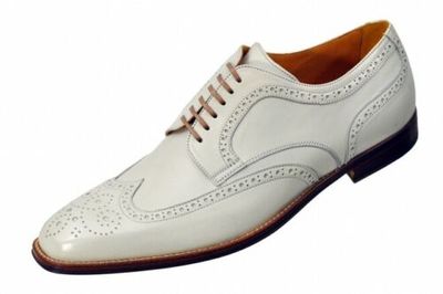Handmade Men white wing tip brogue dress leather shoes,Men formal leather shoes