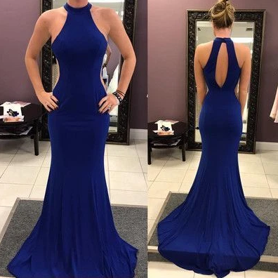 Mermaid Keyhole Back Royal Blue Prom Dress, Sexy Prom Dress