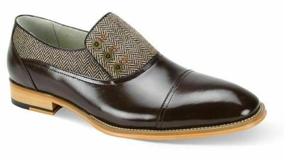 Premium Leather Gray Tweed Black Tone Cap Toe Loafers Vintage Men Button Shoes