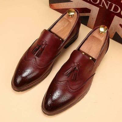 Handmade Men's Wingtip brogue Tassels Shoes Men Marron color dress shoes loafer
