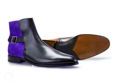 Handmade Jodhpur Leather Suede Boot Ankle High Blue Black Men Buckle Dress Boot