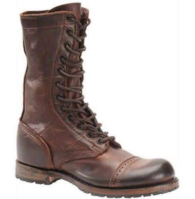 Men's Antique Brown Military Style Boots High Ankle Cap Toe Biker Boot