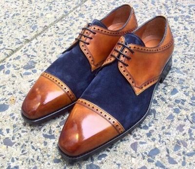 Men's Captoe Navy Blue Leather Suede Beautifully crafted Shoes