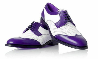 New Handmade Men's White And Purple Brogue Handmade Leather Dress Shoes