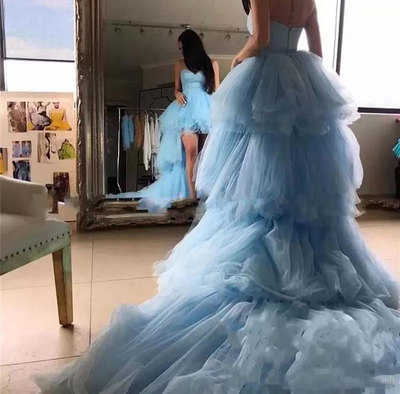 Sweetheart Tulle Sky Blue Prom Dresses